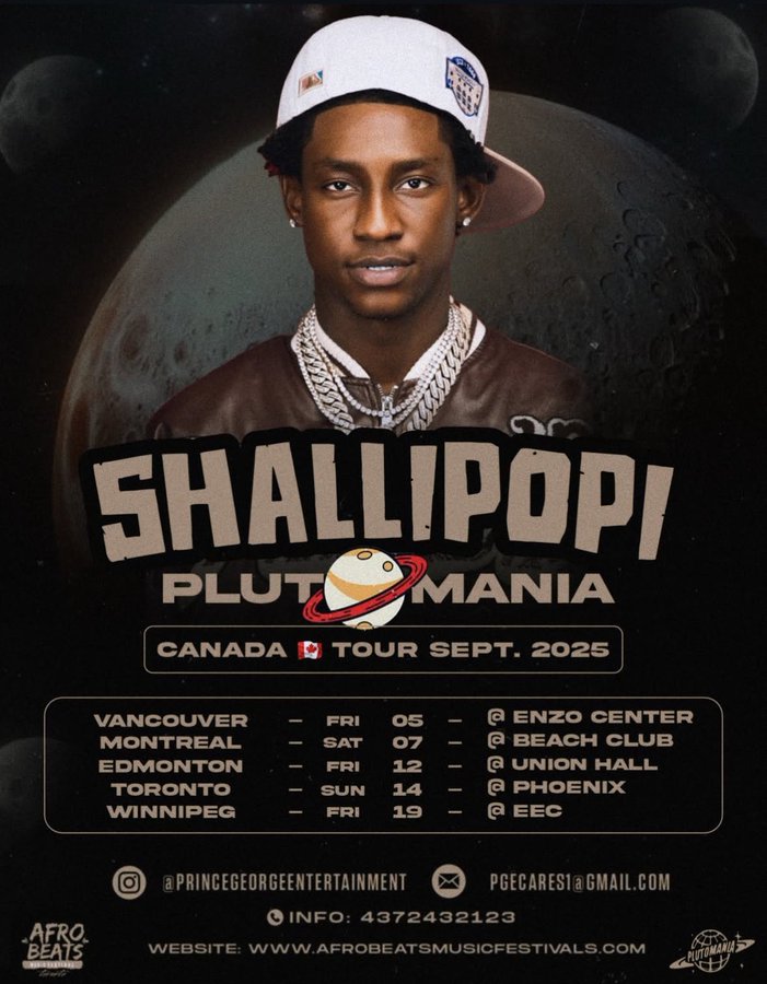 Shallipopi Announces “Plutomania” Canada Tour: A Milestone for Afrobeats