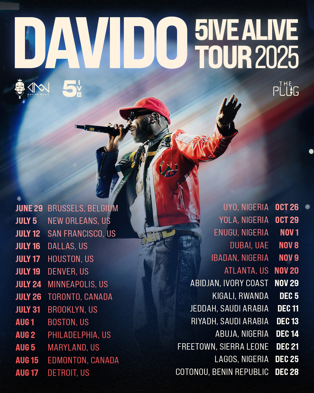 O.B.O! The Gbedu Never Stops: Davido’s ‘5IVE ALIVE’ Tour Dates Don Land