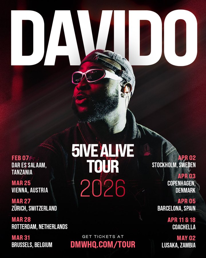 Davido Expands “5ive Alive” World Tour into 2026